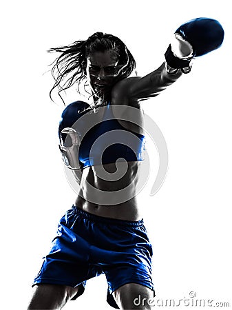 Woman boxer boxing kickboxing silhouette isolated Stock Photo