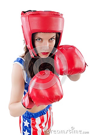 Woman boxer in uniform Stock Photo