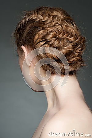 Woman with braid hairdo Stock Photo