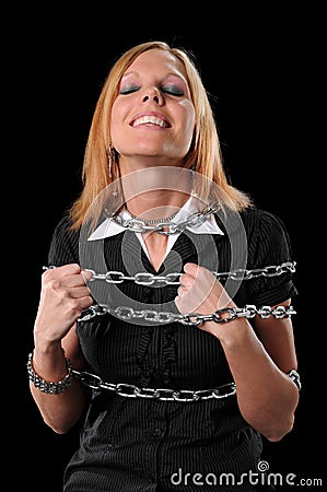 Woman Breaking Chains Stock Photo