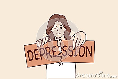 Woman breaks depression sign after overcoming psychological problems and mental disorder Vector Illustration