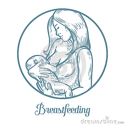Woman breastfeeding baby, mother holding newborn baby in arms feeding him Vector Illustration