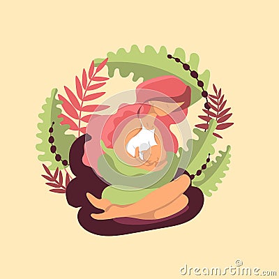 Woman breastfeeding her newborn baby in cross-cradle position Cartoon Illustration