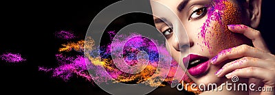 Woman with bright color makeup Stock Photo