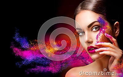 Woman with bright color makeup Stock Photo