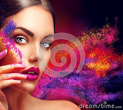 Woman with bright color makeup Stock Photo