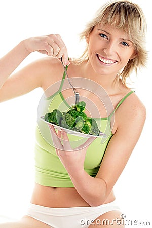 Woman with broccoli Stock Photo