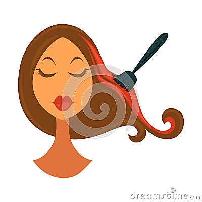 Woman and brush that colors hair in red Vector Illustration