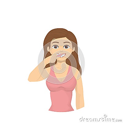 Woman brushes teeth. Vector Illustration