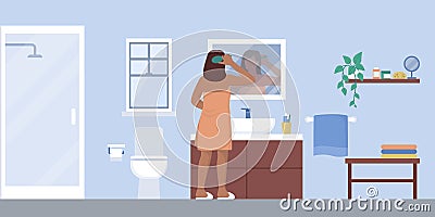 Woman brushing hair in the bathroom Vector Illustration