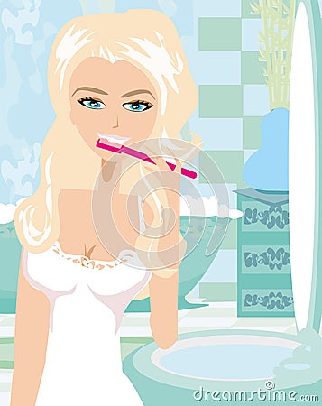 Woman brushing her teeth Vector Illustration