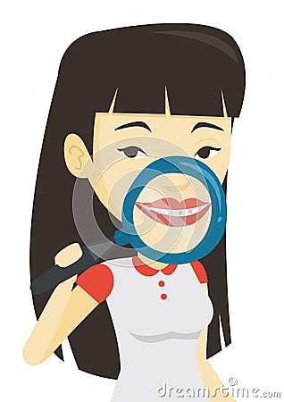 Woman brushing her teeth vector illustration. Vector Illustration