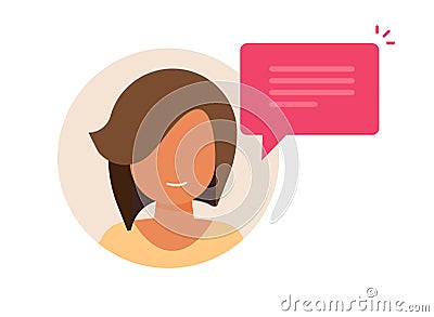 Woman bubble speech talk icon vector, female person girl speaking graphic, user customer voice saying, support consultant profile Vector Illustration