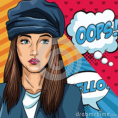 Woman with bubbles pop art Vector Illustration