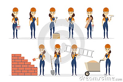 Woman builder set. Vector Illustration