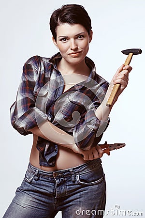 woman builder Stock Photo