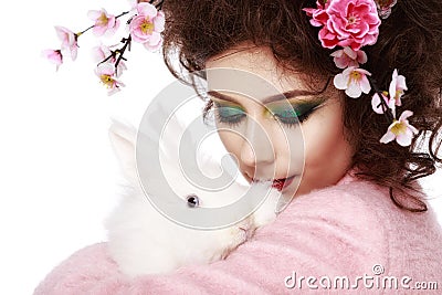 Spring Flowers With Easter Bunny, Eggs Decoration Stock Photo - Image: ... - woman-bunny-eggs-flowers-spring-easter-concept-isolated-white-51536478