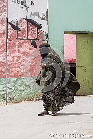 Woman in Burka in Harar Editorial Stock Photo