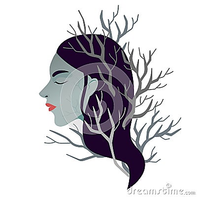 Woman in burnout. Female in depression and destructive mental health. Unresourceful state of minde Vector Illustration