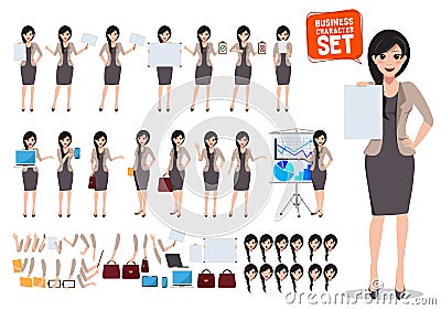 Woman business character vector set. Female office worker holding blank empty white board Vector Illustration