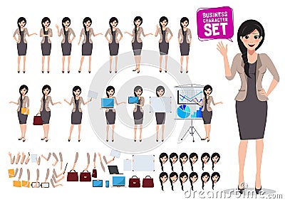 Woman business character vector set. Female office worker standing Vector Illustration