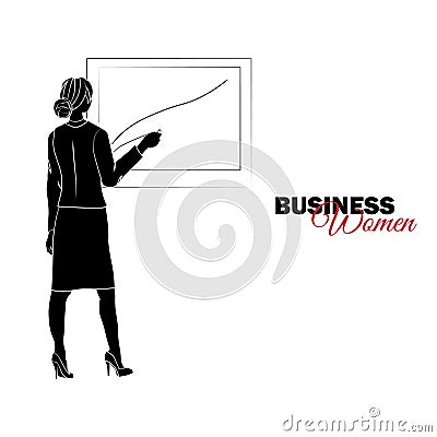 Woman in business suit. Businesswoman draws a chart Vector Illustration