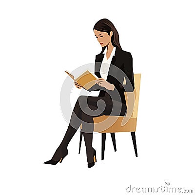 woman in business suit reading book vector flat isolated illustration Vector Illustration