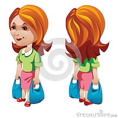 Woman buyer with shopping bags. Vector character Vector Illustration