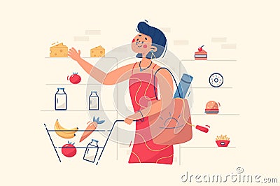 Woman buying food in store Vector Illustration