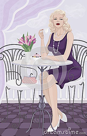 Woman at a cafe Vector Illustration