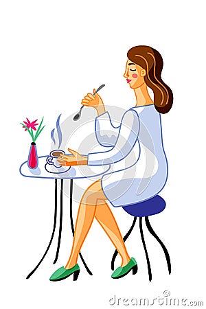 Woman in cafe flat vector illustration Vector Illustration