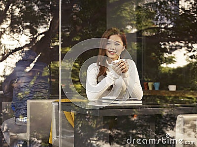 Woman in cafe Stock Photo