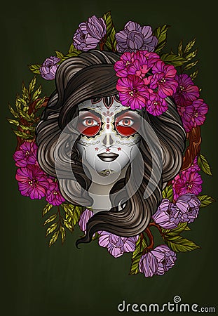 Woman with calavera makeup. Day of the Dead concept Vector Illustration