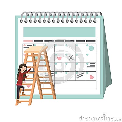 Woman with calendar reminder avatar character Vector Illustration