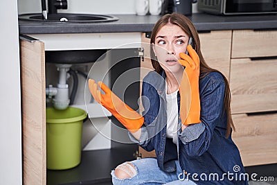 Woman calling for help Stock Photo