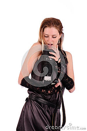 Woman with camera Stock Photo