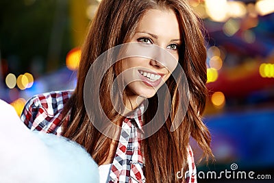 Woman with candy floss Stock Photo