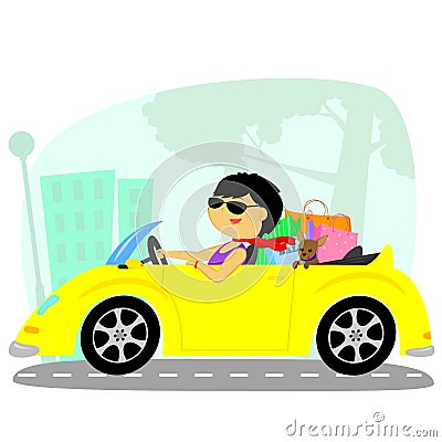 The woman in the car Vector Illustration