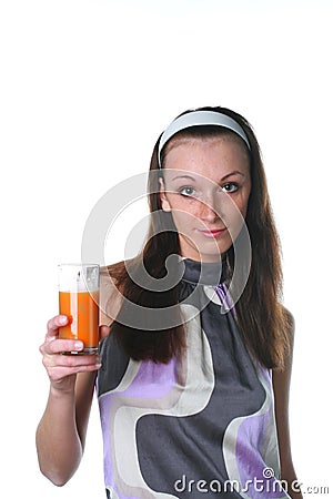 Woman with carrots juice Stock Photo