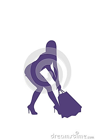 Woman Carry Many Shopping Bags Isolated Silhouette Female Sales Concept Vector Illustration