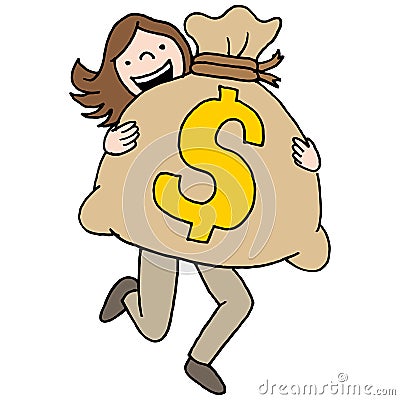 Woman carrying a large money bag Vector Illustration