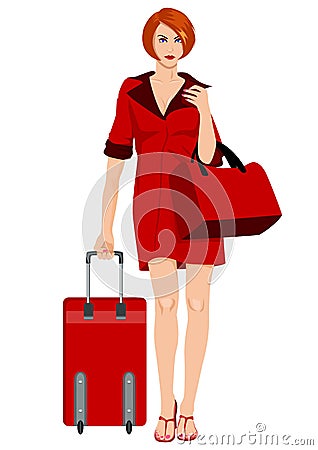 Woman Carrying Luggage Vector Illustration