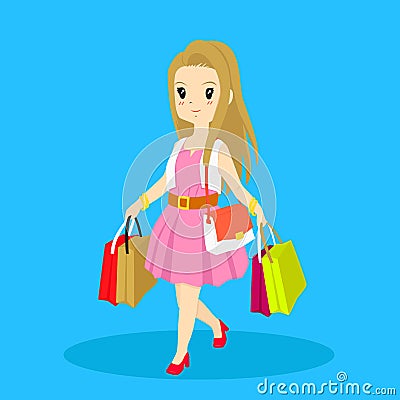 Woman Carrying Shopping Bag Vector Illustration