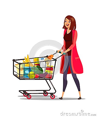 Woman with cart in supermarket vector illustration Vector Illustration