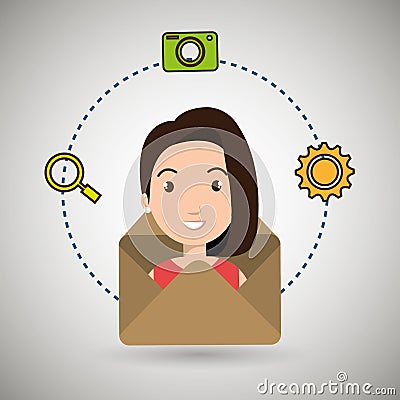 woman cartoon email camera search Cartoon Illustration