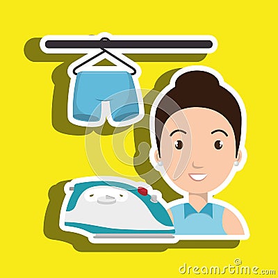 woman cartoon ironing hang pants Cartoon Illustration
