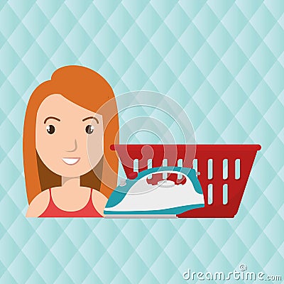 woman cartoon laundry basket Cartoon Illustration