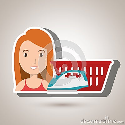 woman cartoon laundry basket Cartoon Illustration