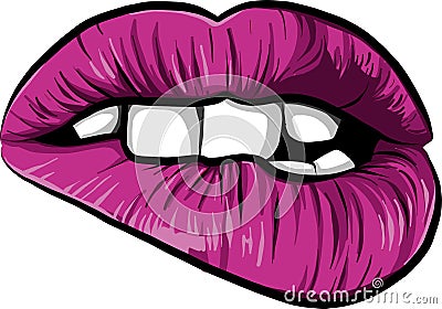 woman cartoon mounth with pink lips Vector Illustration