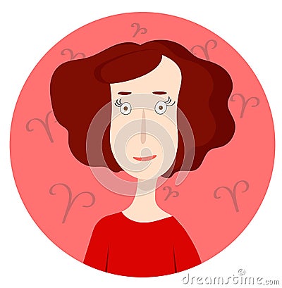 Woman cartoon portrait representing Aries Zodiac Sign Vector Illustration